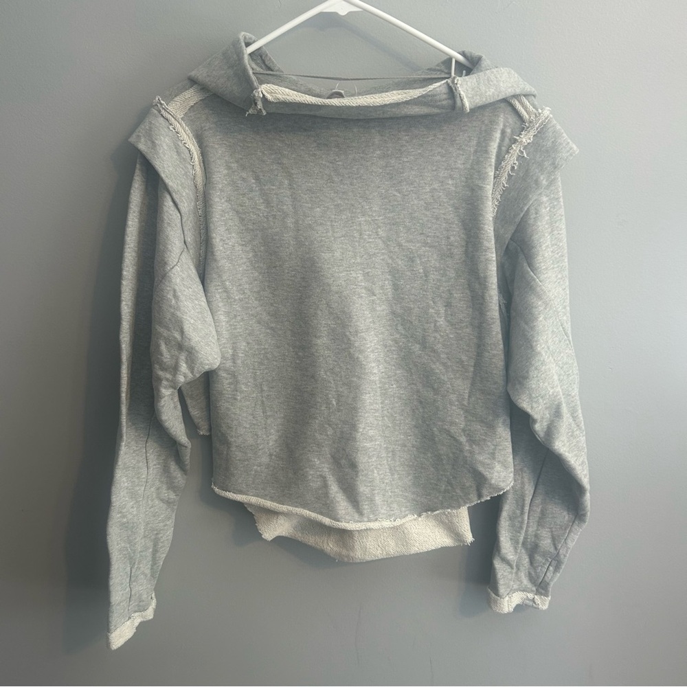 Free People Movement Gray Cropped Hoodie - Raw Seams - Raw Hem